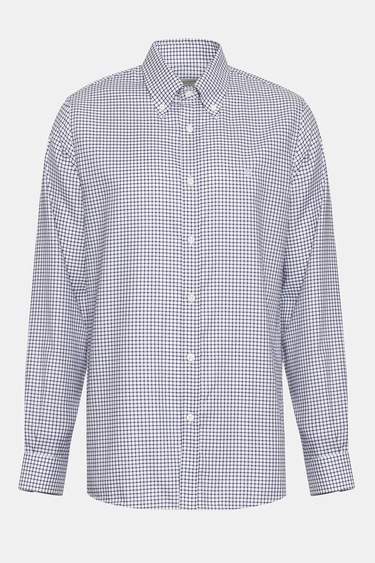  Erkek Lacivert Cooper Fit Düğmeli Yaka Pötikareli Spor Gömlek