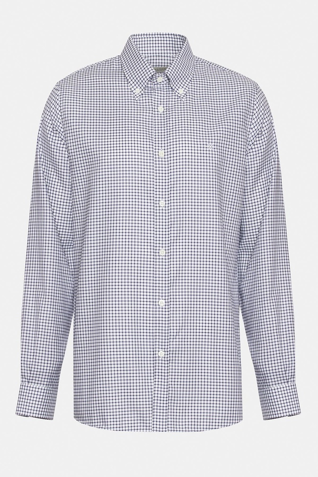  Erkek Lacivert Cooper Fit Düğmeli Yaka Pötikareli Spor Gömlek