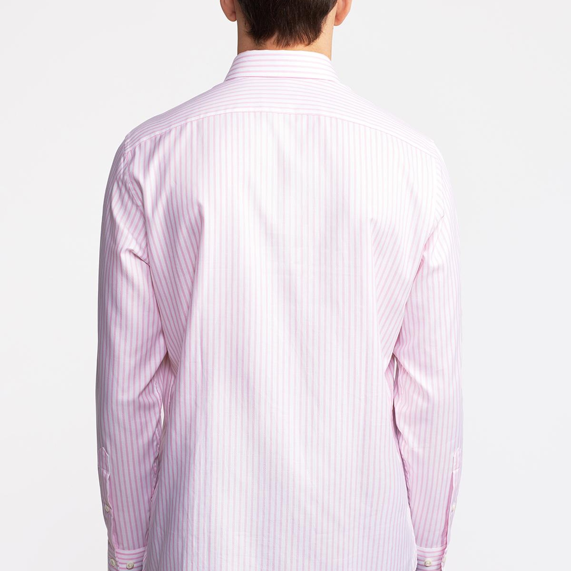 Erkek Pembe Cooper Fit Düğmeli Yaka Çizgili Spor Gömlek