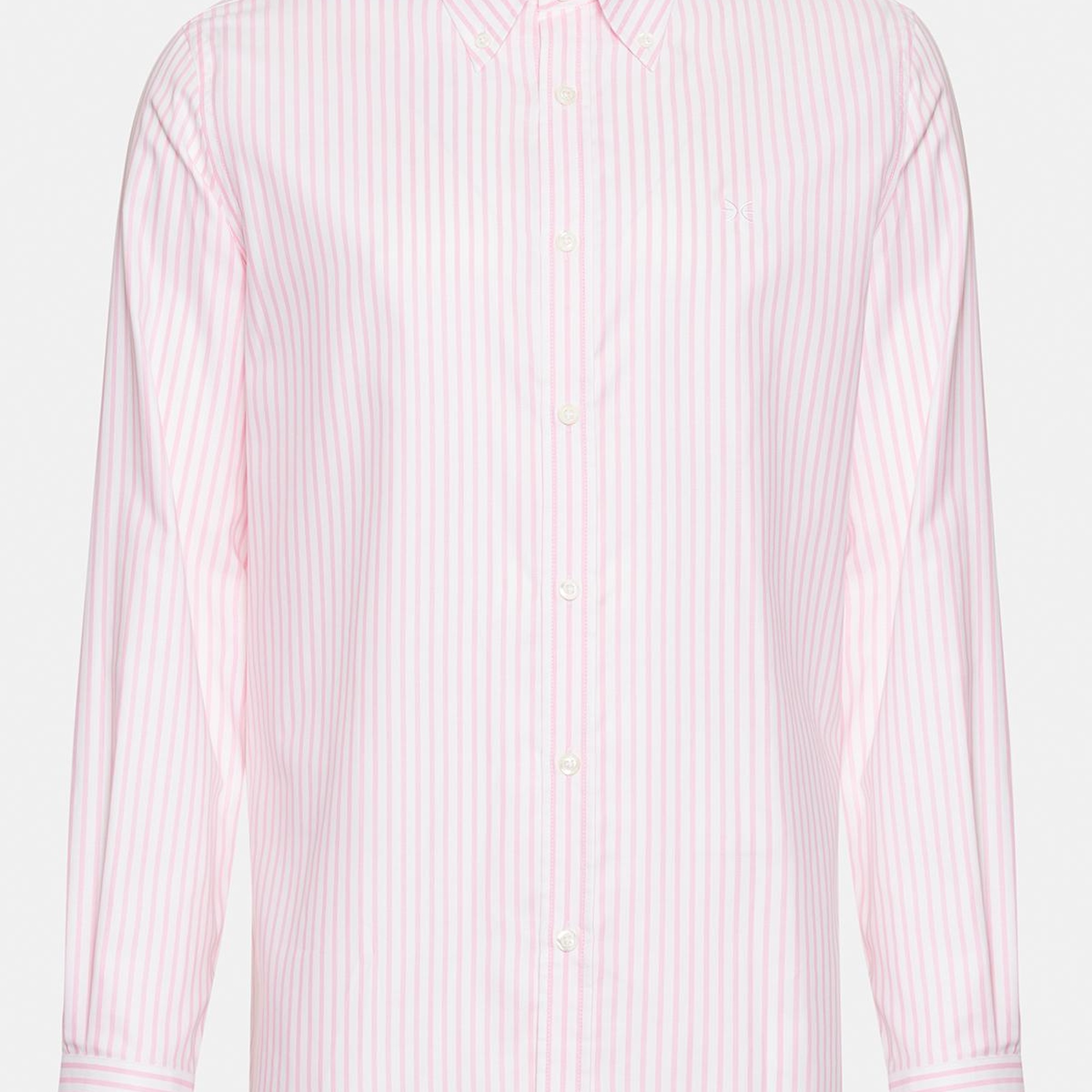 Erkek Pembe Cooper Fit Düğmeli Yaka Çizgili Spor Gömlek