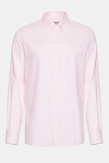  Erkek Pembe Cooper Fit Düğmeli Yaka Çizgili Spor Gömlek