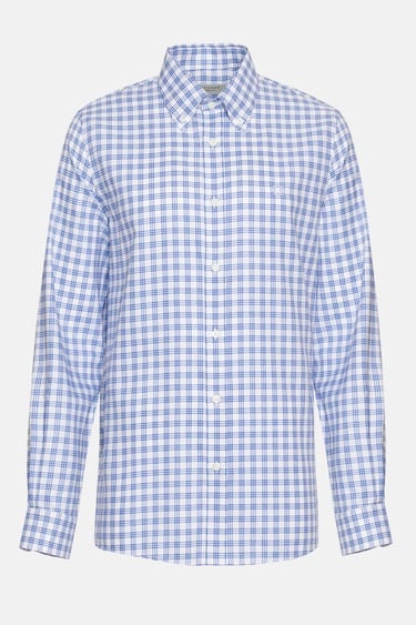  Erkek Koyu Mavi Cooper Fit Düğmeli Yaka Ekoseli Spor Gömlek