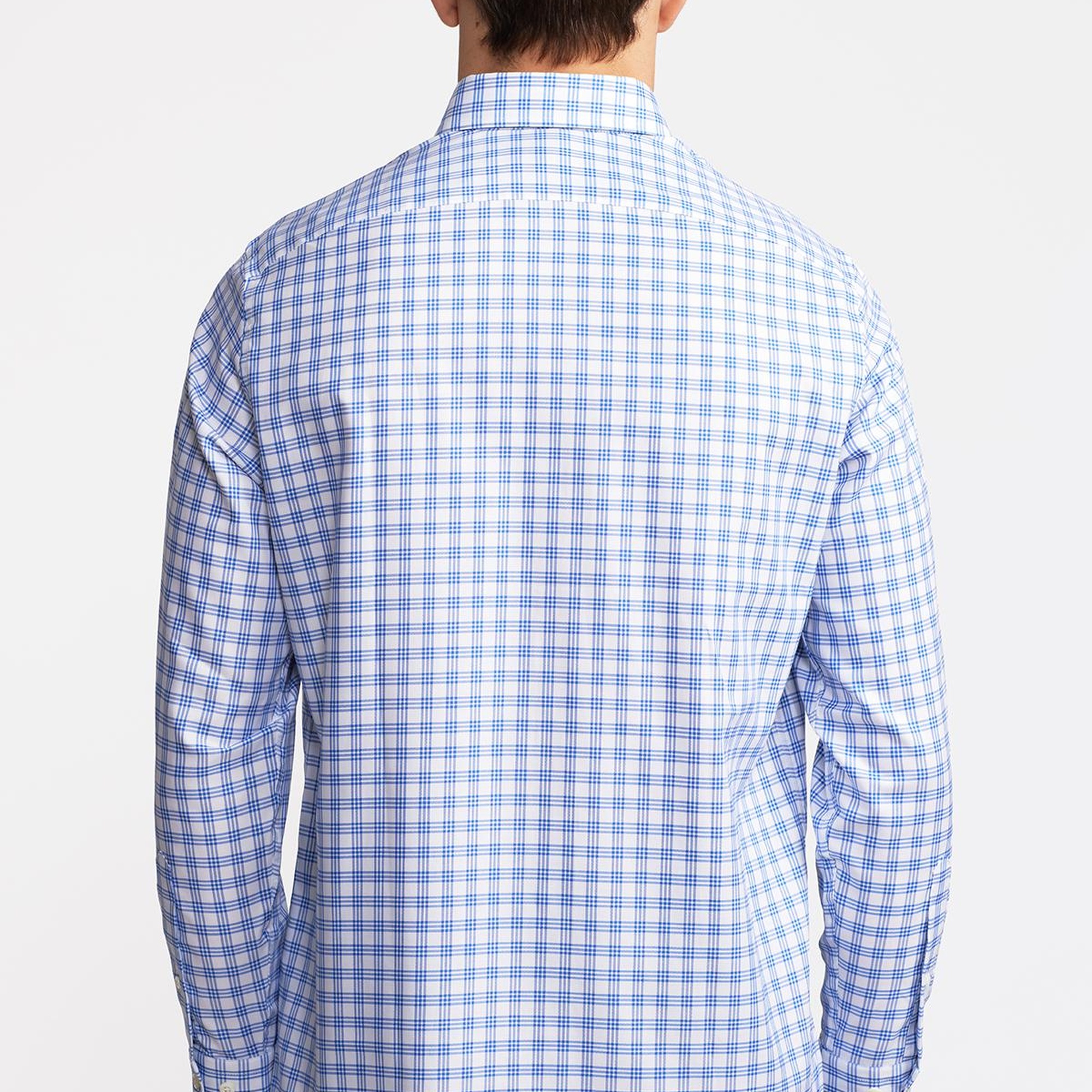 Erkek Koyu Mavi Cooper Fit Düğmeli Yaka Ekoseli Spor Gömlek