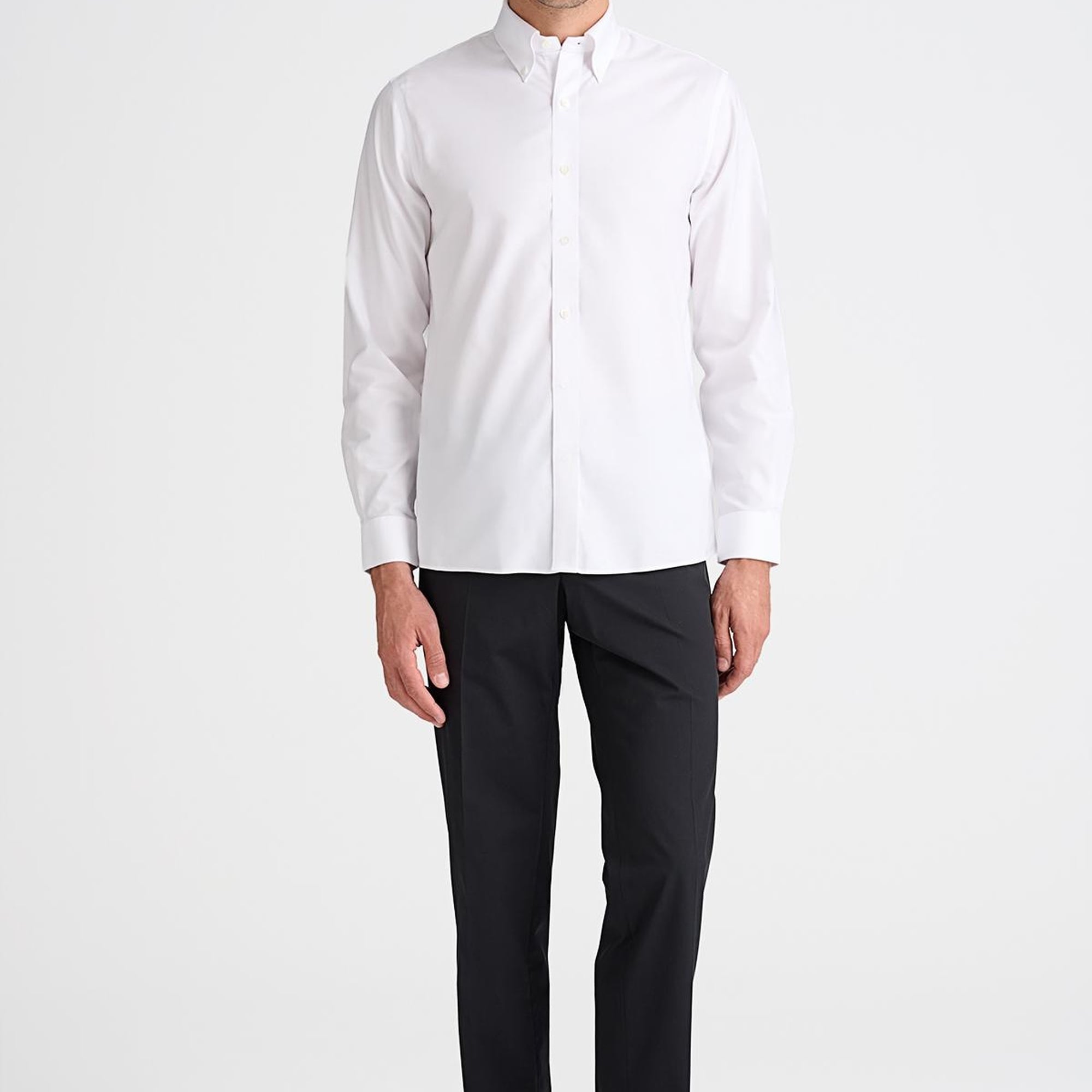 Erkek Beyaz Cooper Fit Non-Iron Düğmeli Yaka Spor Gömlek