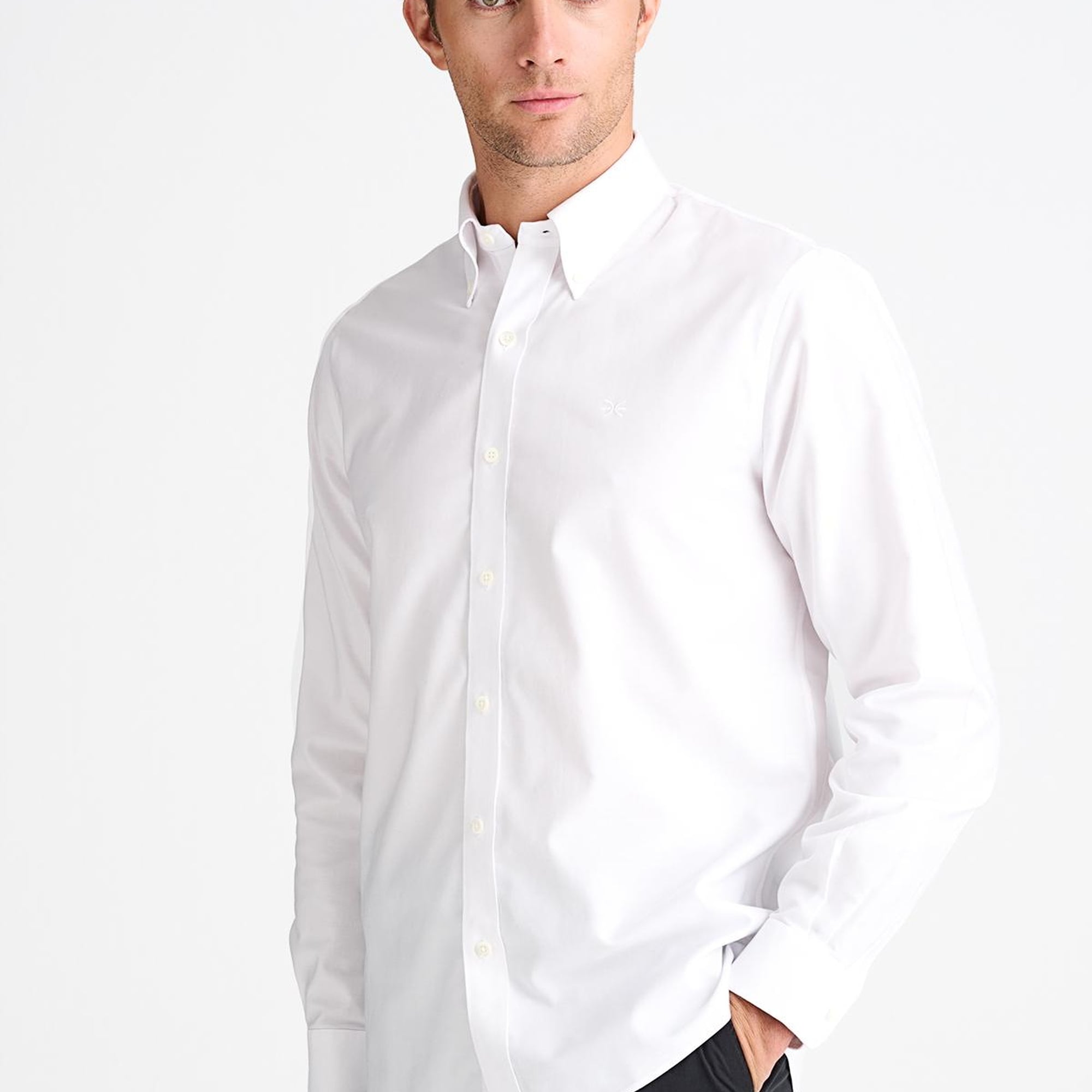 Erkek Beyaz Cooper Fit Non-Iron Düğmeli Yaka Spor Gömlek