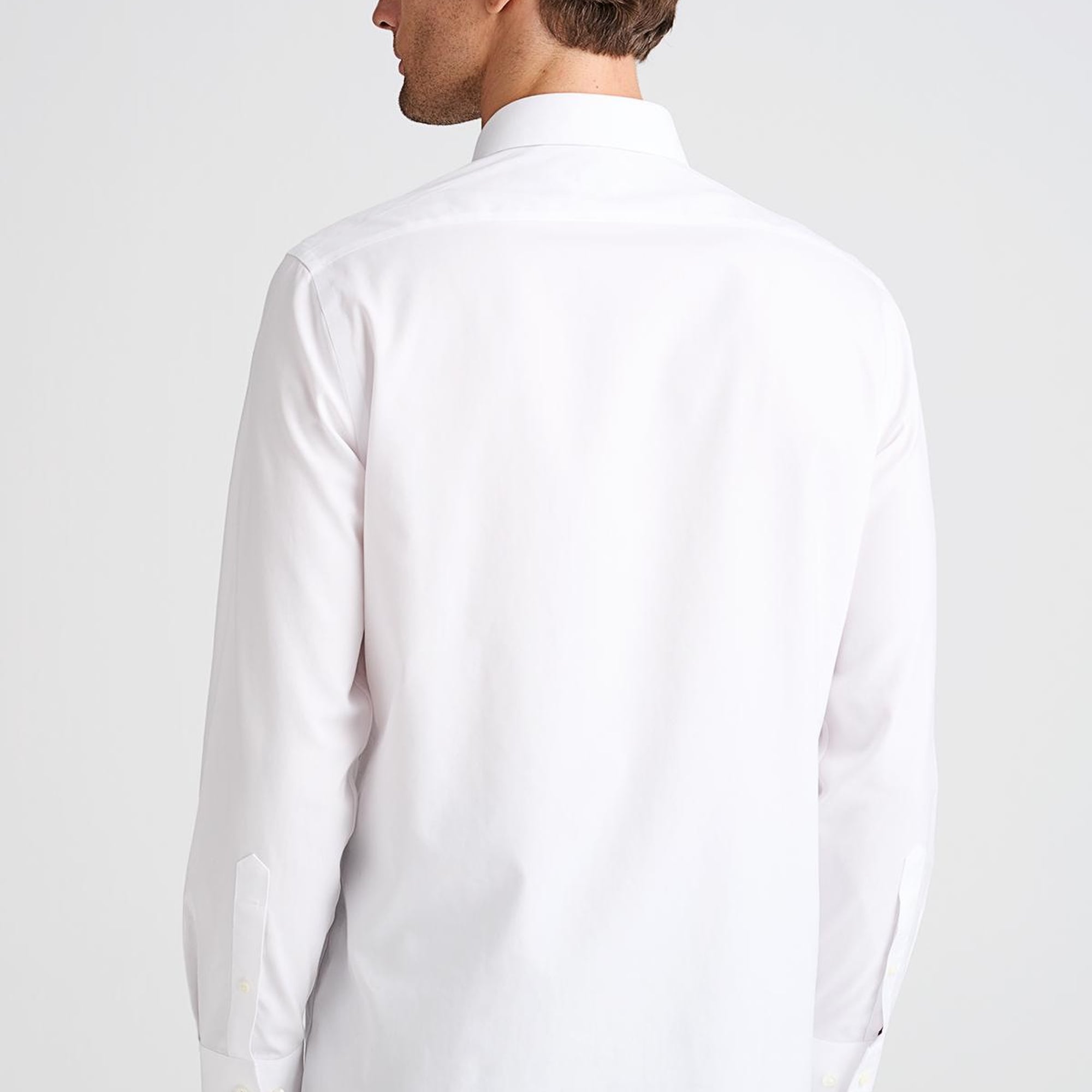 Erkek Beyaz Cooper Fit Non-Iron Kravat Yaka Klasik Gömlek