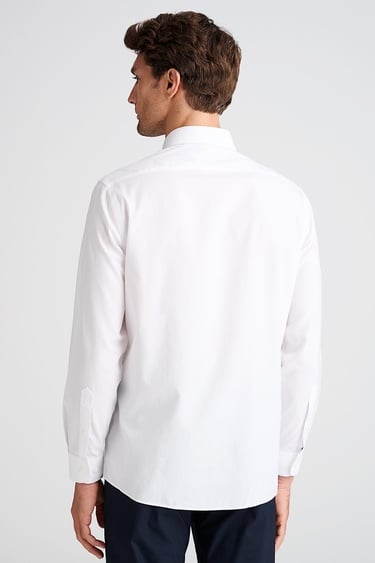  Erkek Beyaz Cooper Fit Non-Iron Kravat Yaka Klasik Gömlek