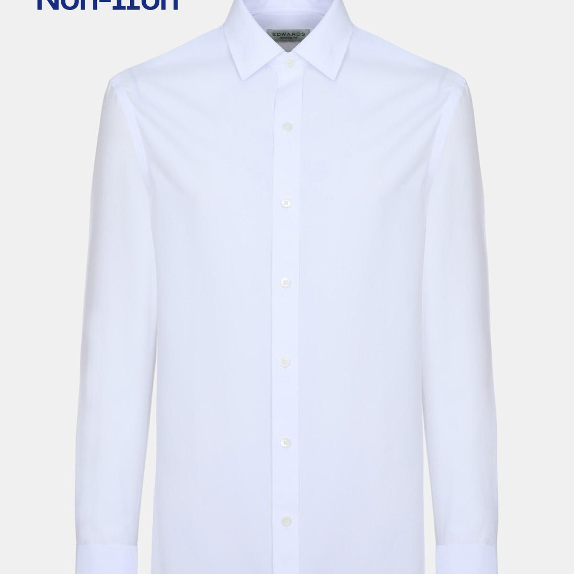 Erkek Beyaz Cooper Fit Non-Iron Kravat Yaka Klasik Gömlek