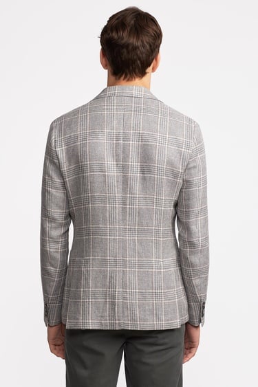  Erkek Gri Vitale Barberis Keten İpek Karışımlı Casual Ceket