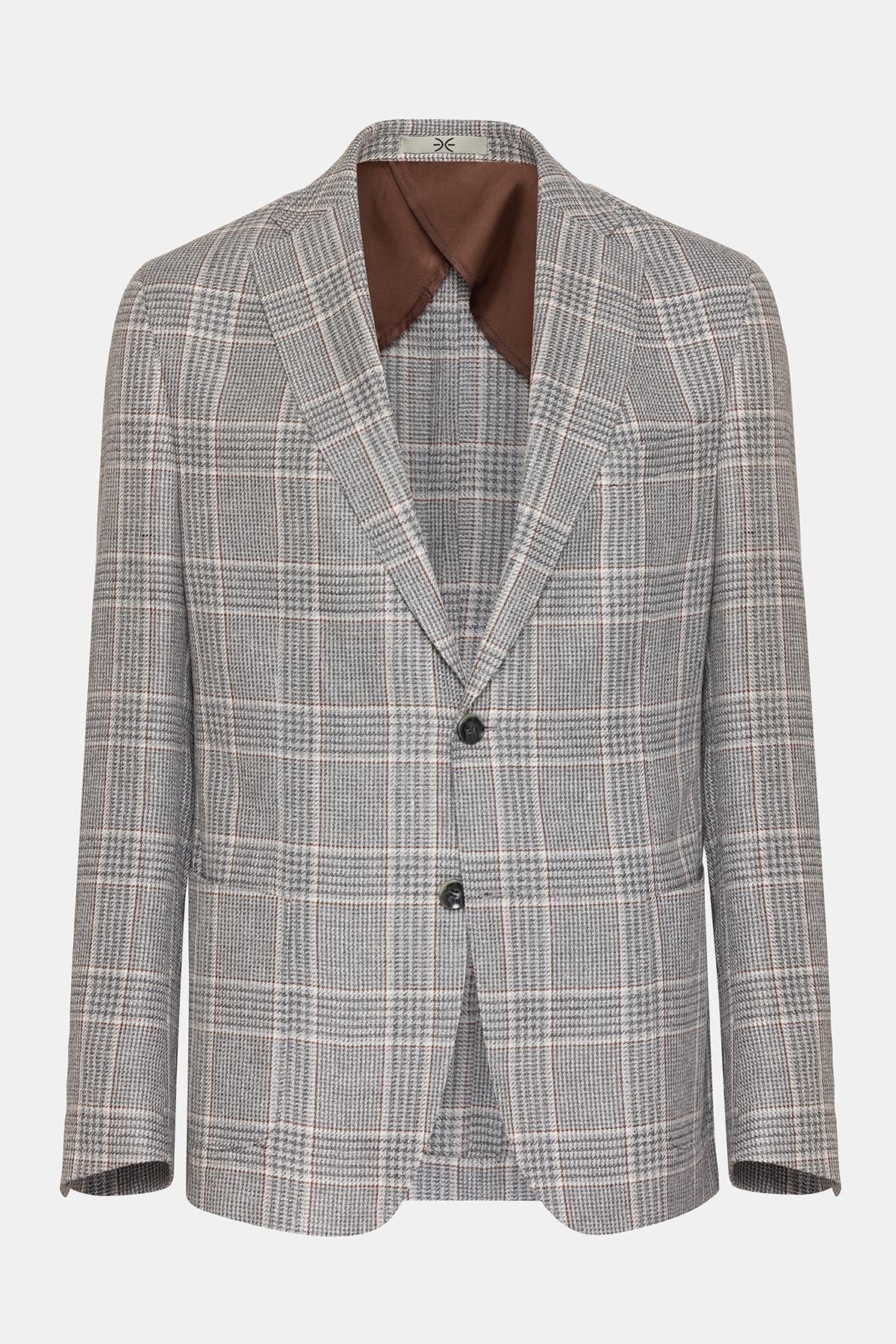  Erkek Gri Vitale Barberis Keten İpek Karışımlı Casual Ceket