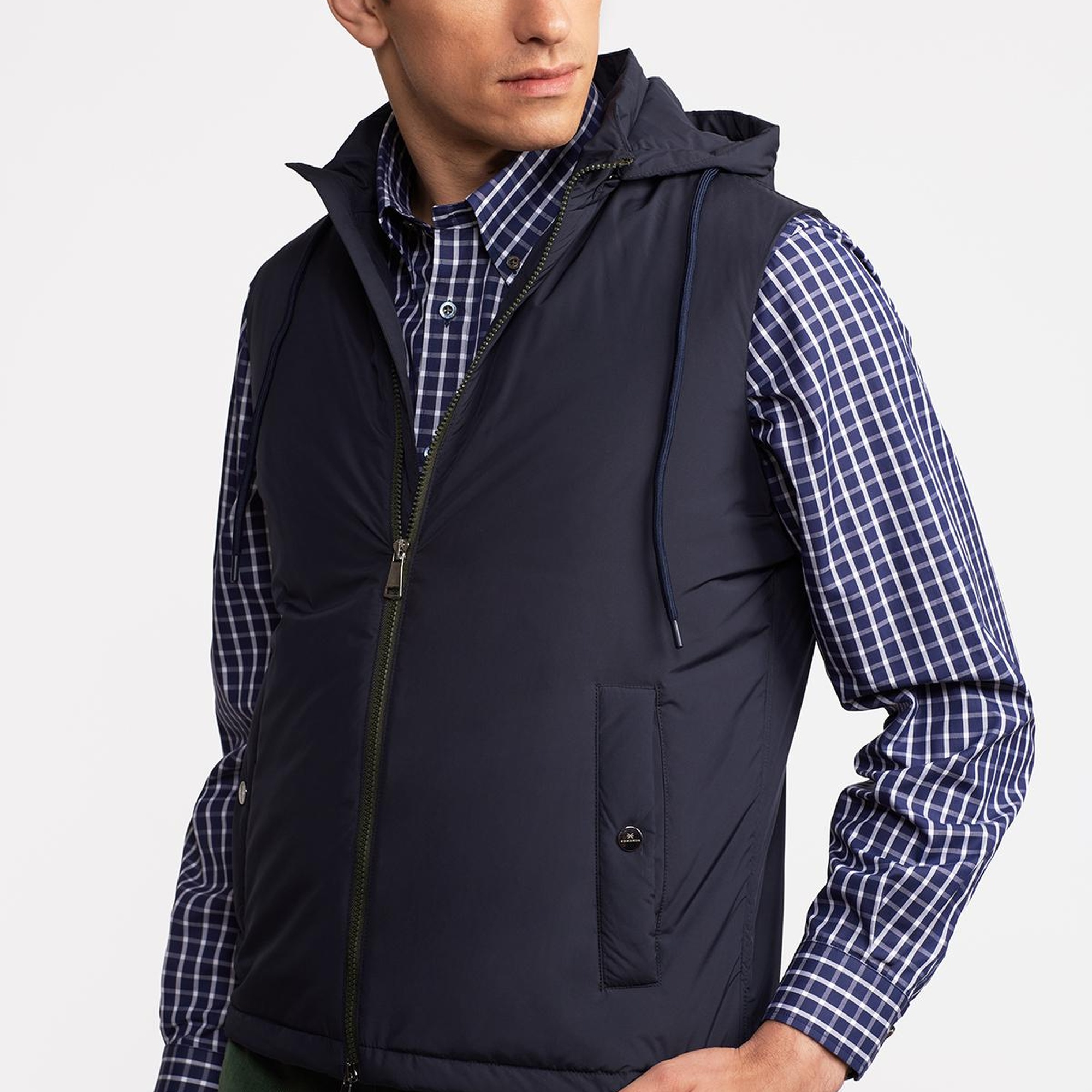 Erkek Lacivert Casual Kapüşonlu Yelek