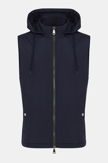  Erkek Lacivert Casual Kapüşonlu Yelek