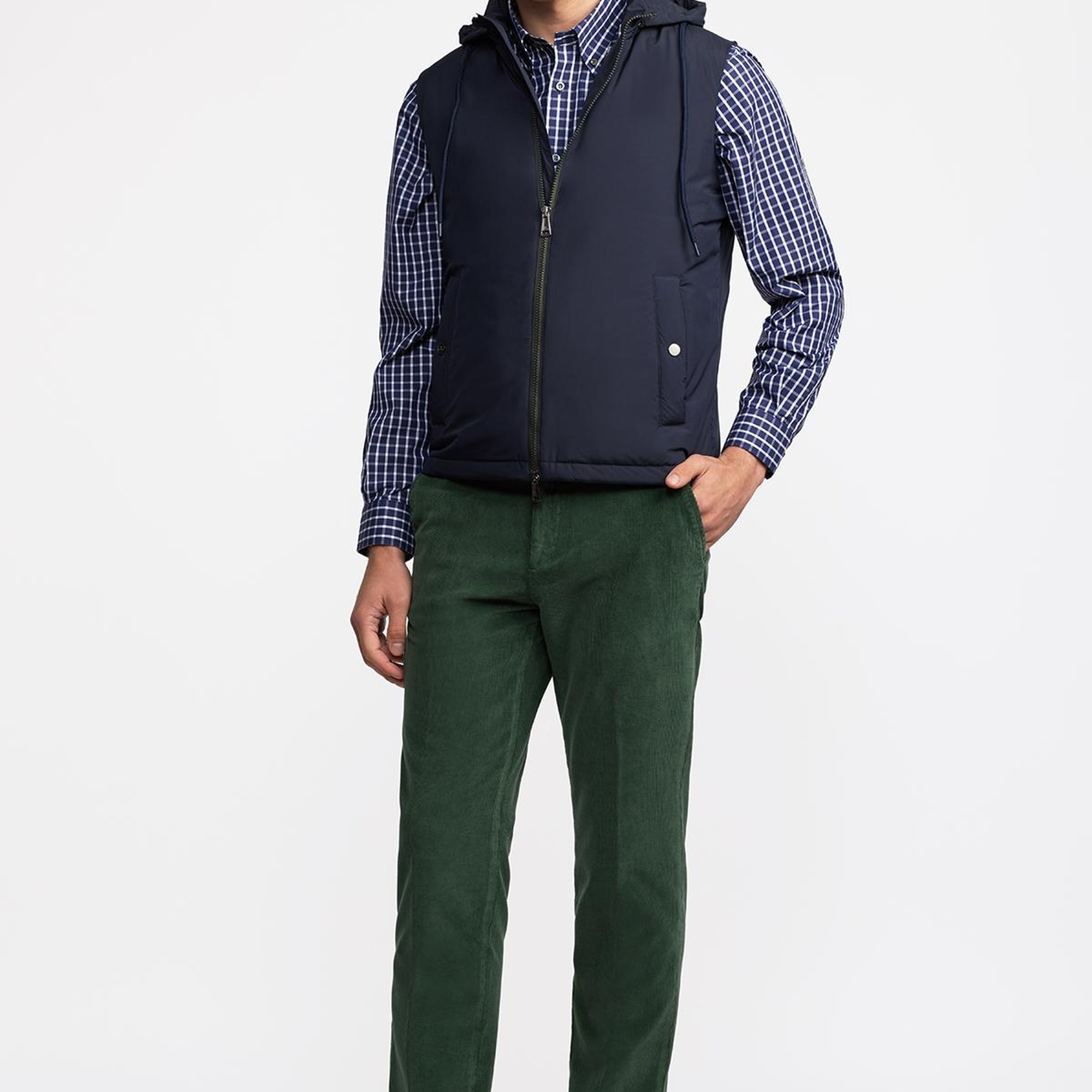 Erkek Lacivert Casual Kapüşonlu Yelek