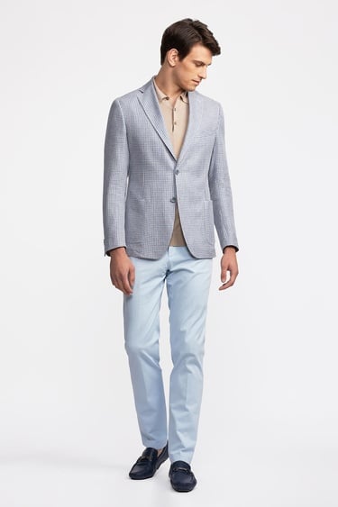  Erkek Mavi Vitale Barberis Keten İpek Karışımlı Casual Ceket