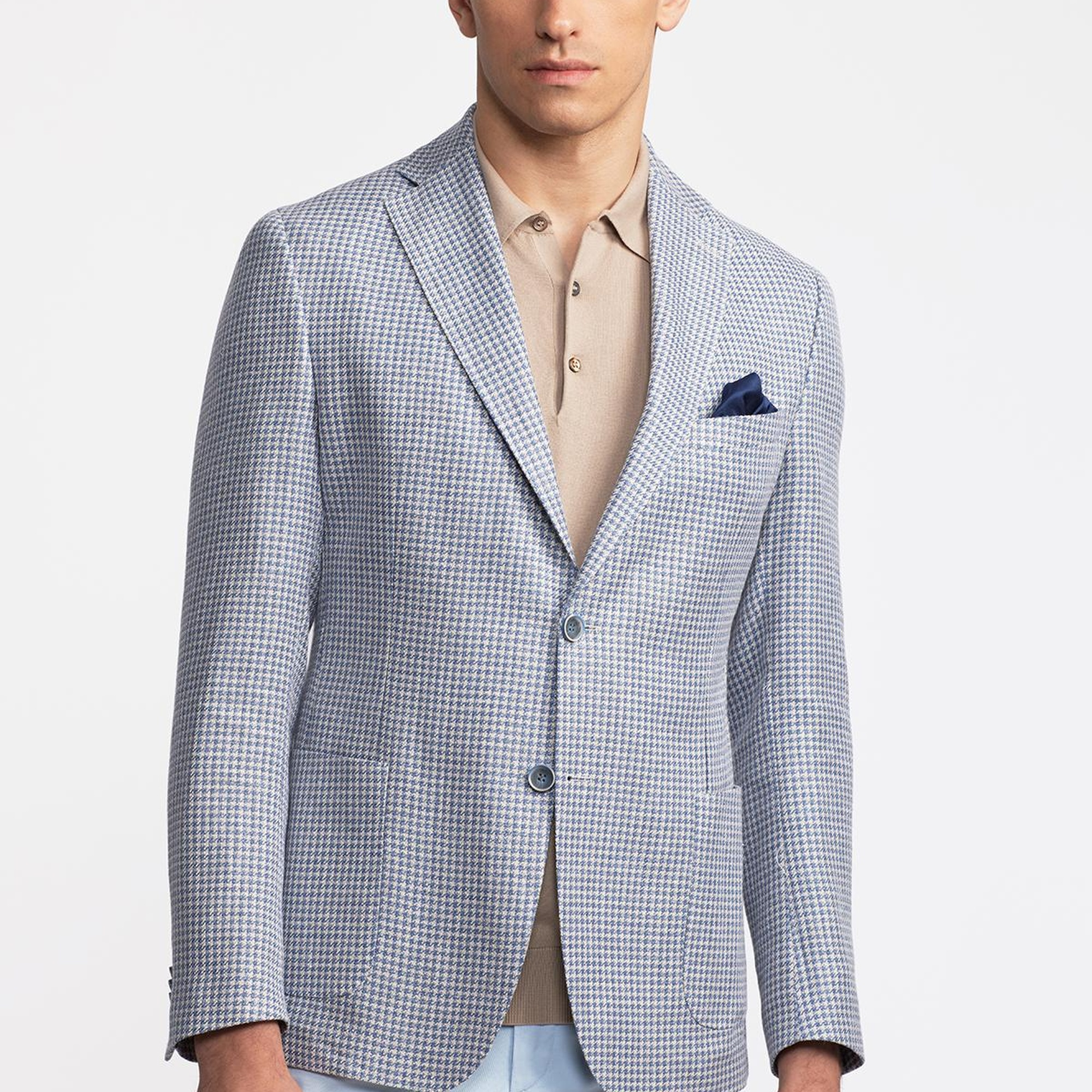 Erkek Mavi Vitale Barberis Keten İpek Karışımlı Casual Ceket