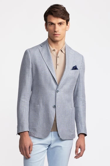  Erkek Mavi Vitale Barberis Keten İpek Karışımlı Casual Ceket