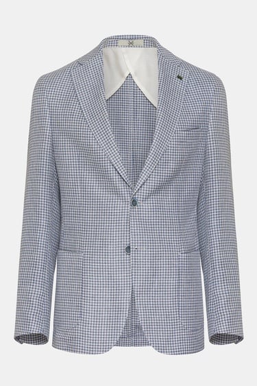  Erkek Mavi Vitale Barberis Keten İpek Karışımlı Casual Ceket