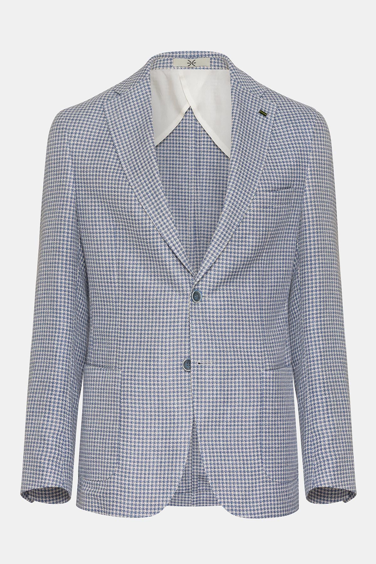  Erkek Mavi Vitale Barberis Keten İpek Karışımlı Casual Ceket