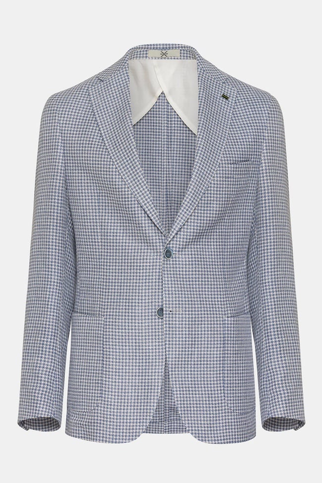  Erkek Mavi Vitale Barberis Keten İpek Karışımlı Casual Ceket