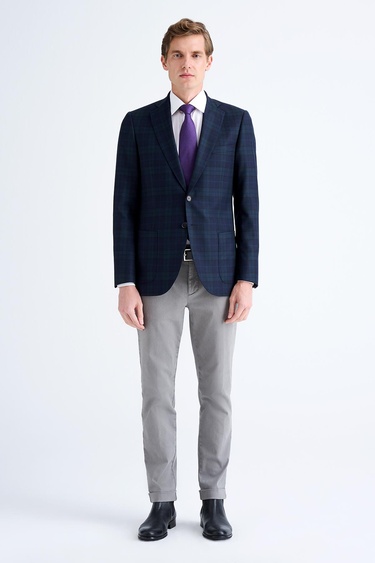  Erkek Yeşil Delfino Ekoseli Yün Ceket