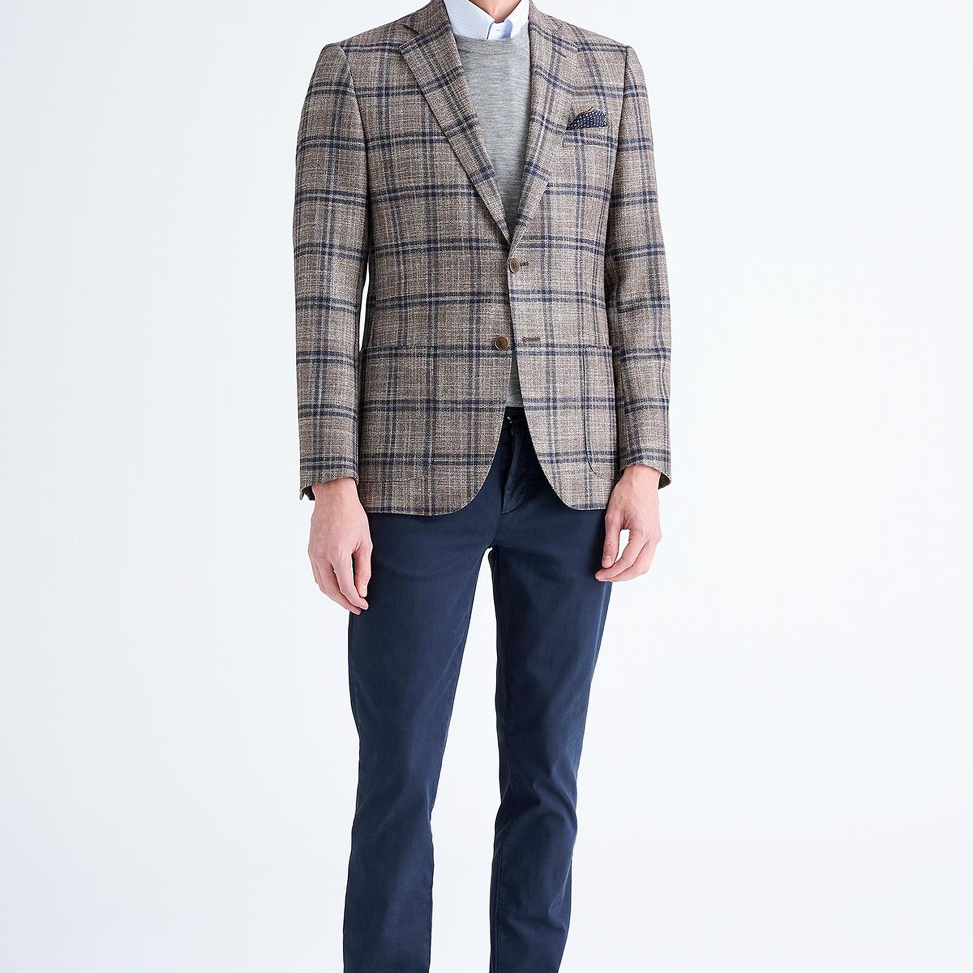 Erkek Bej Delfino Yün İpek Kaşmir Karışımlı Ceket