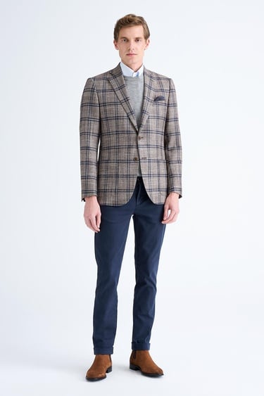  Erkek Bej Delfino Yün İpek Kaşmir Karışımlı Ceket