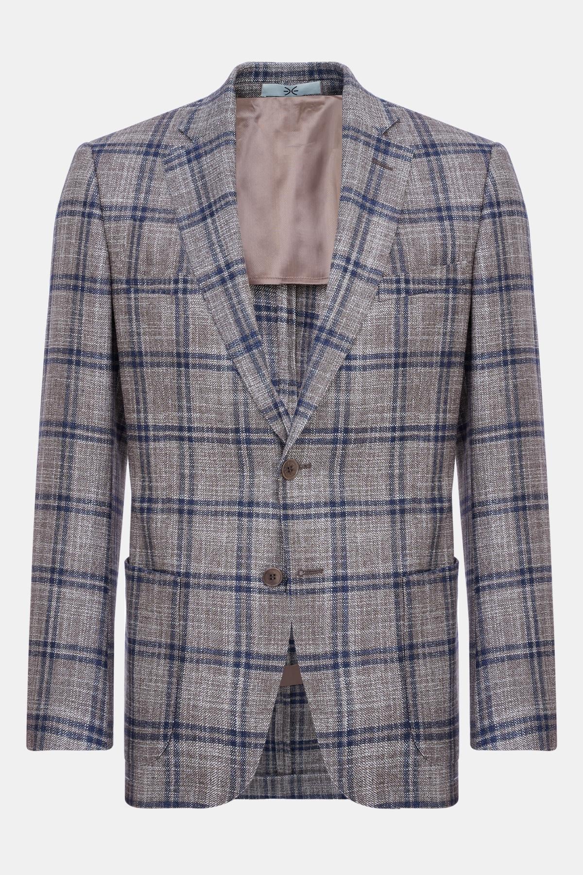  Erkek Bej Delfino Yün İpek Kaşmir Karışımlı Ceket