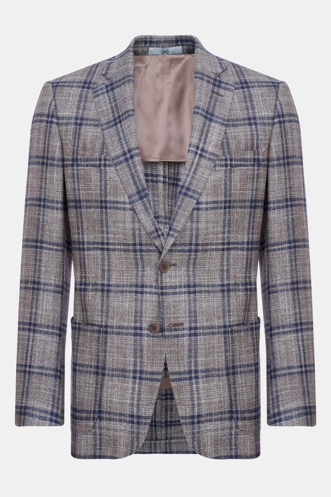  Erkek Bej Delfino Yün İpek Kaşmir Karışımlı Ceket