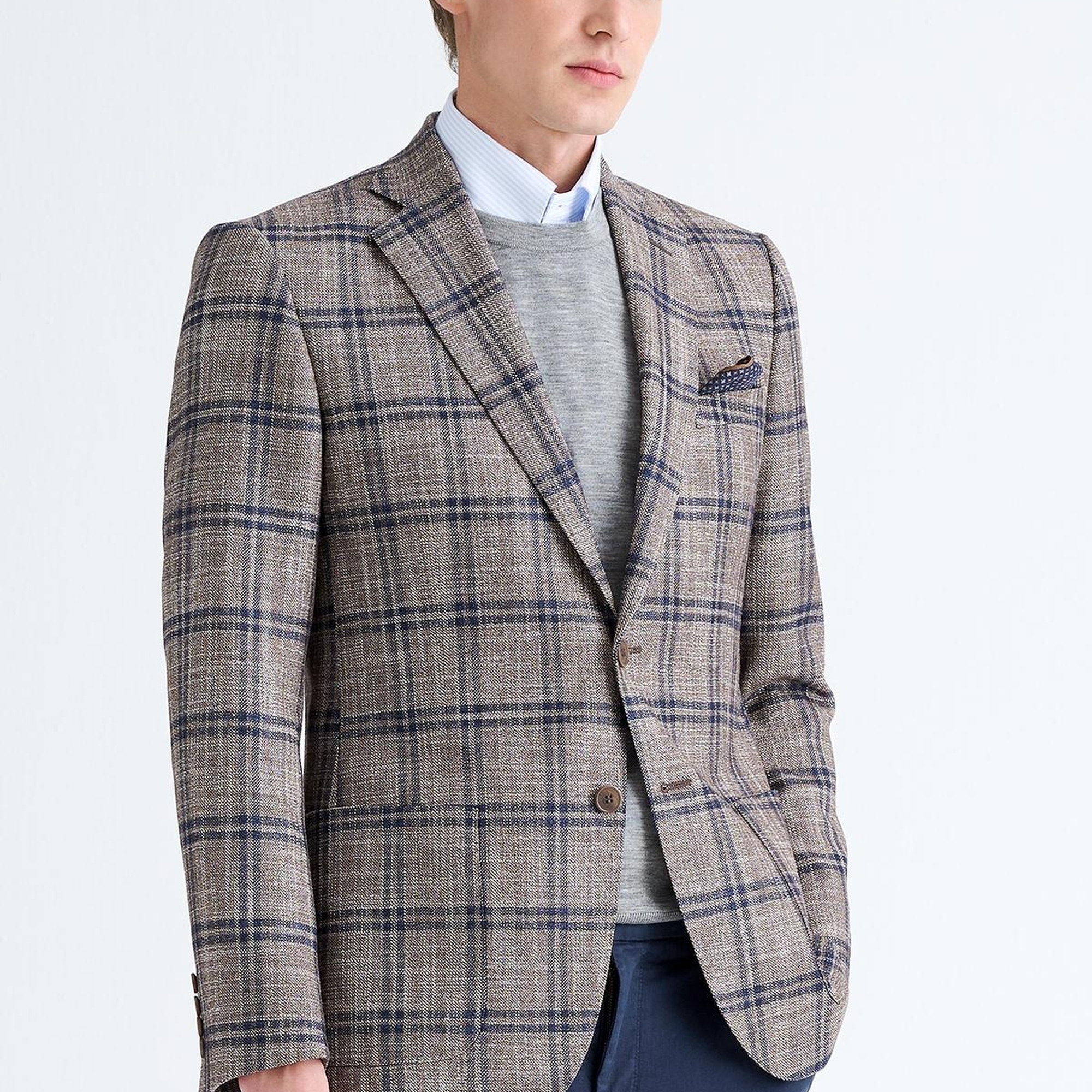 Erkek Bej Delfino Yün İpek Kaşmir Karışımlı Ceket