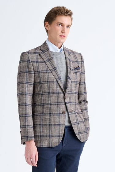  Erkek Bej Delfino Yün İpek Kaşmir Karışımlı Ceket