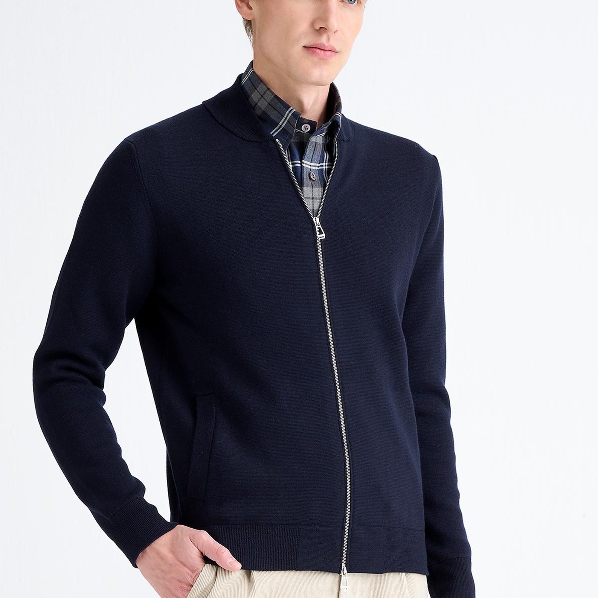 Erkek Lacivert Fermuarlı Yün Hırka