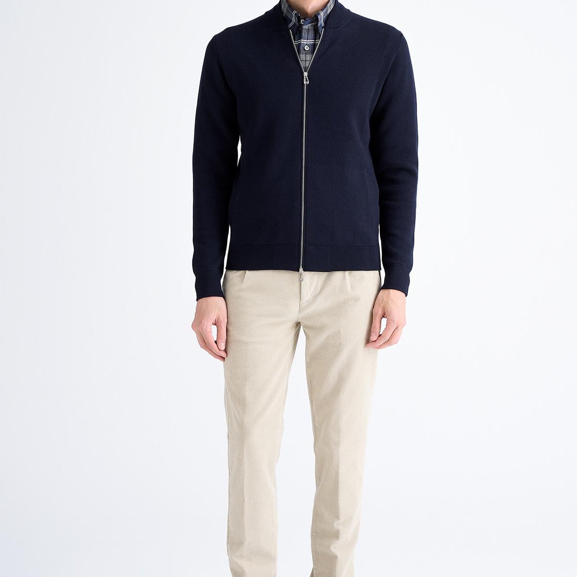 Erkek Lacivert Fermuarlı Yün Hırka