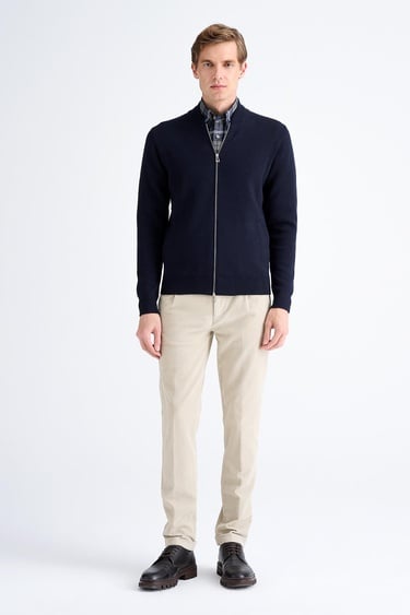  Erkek Lacivert Fermuarlı Yün Hırka