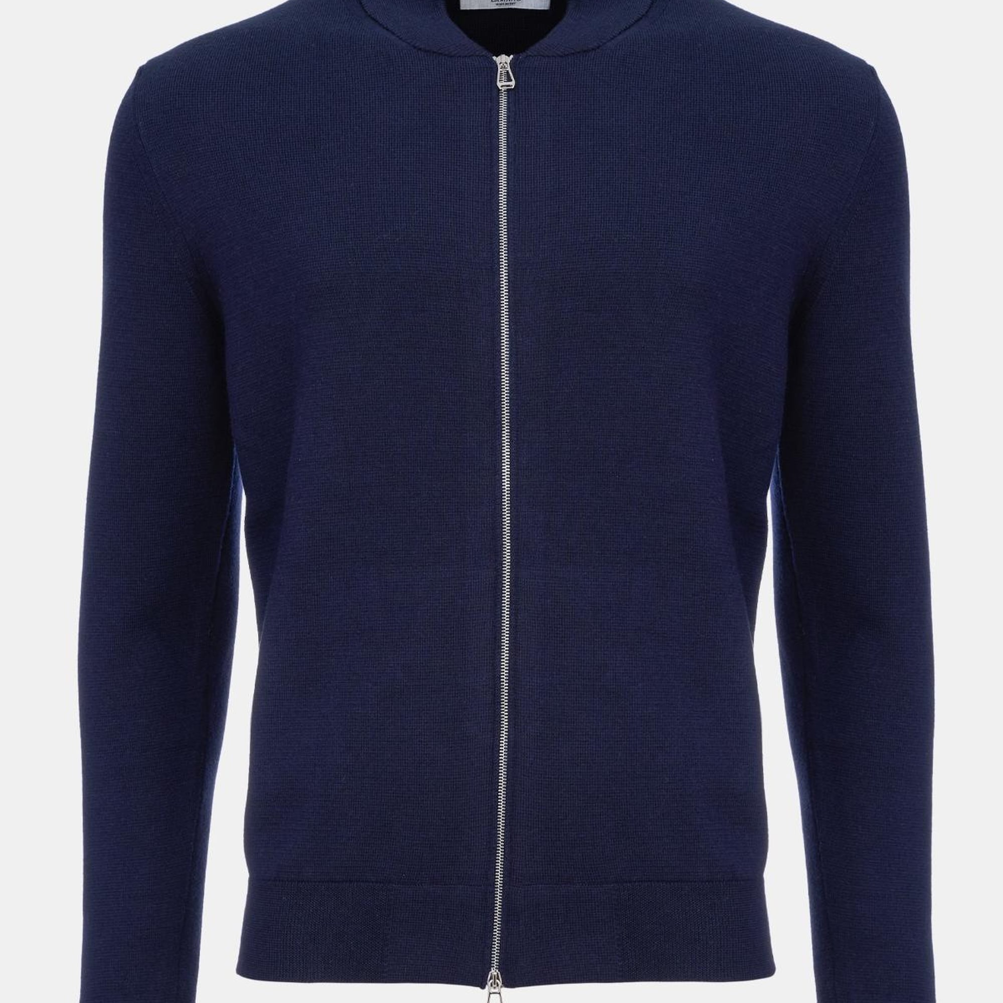 Erkek Lacivert Fermuarlı Yün Hırka