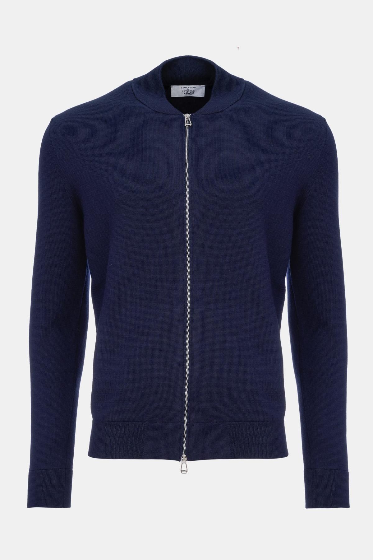  Erkek Lacivert Fermuarlı Yün Hırka