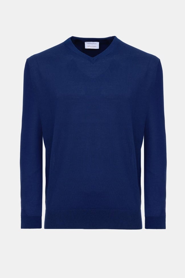  Erkek Lacivert V Yaka Yün Kazak