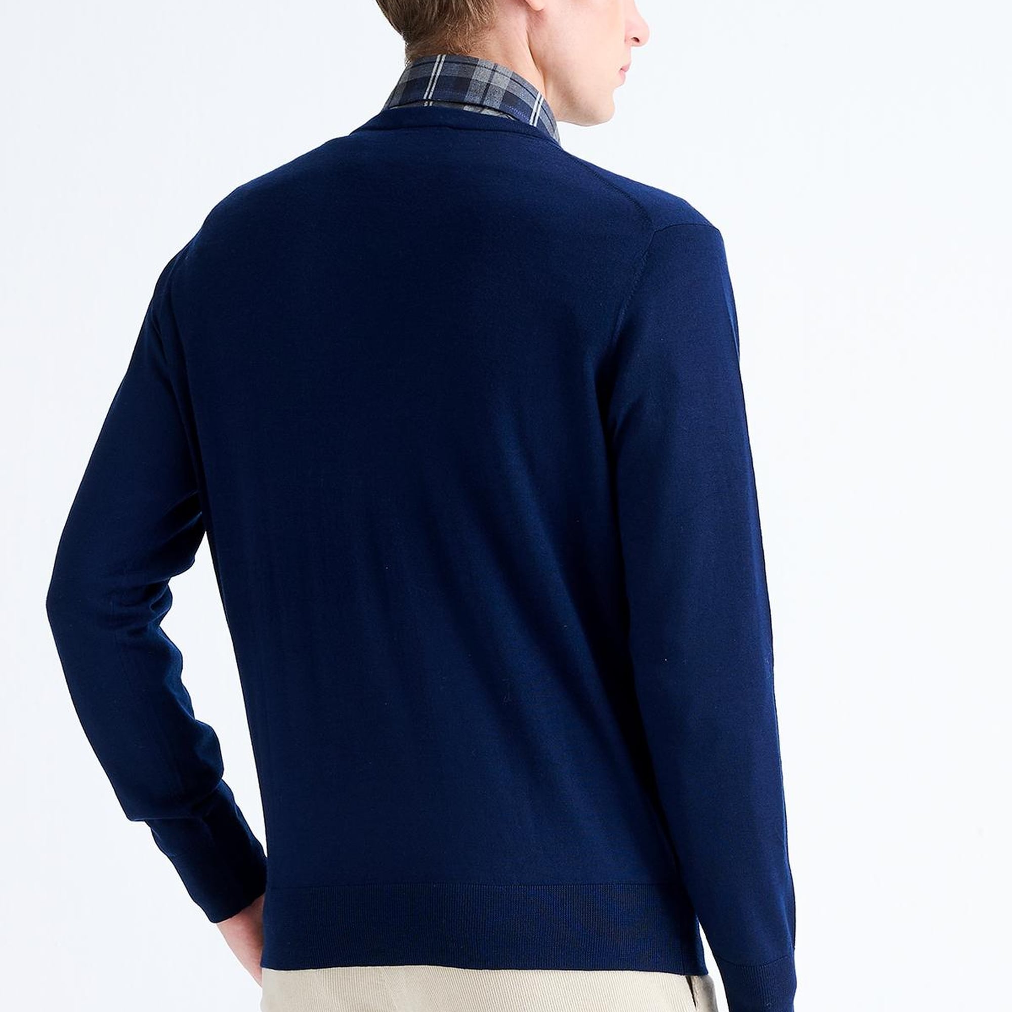 Erkek Lacivert V Yaka Yün Kazak