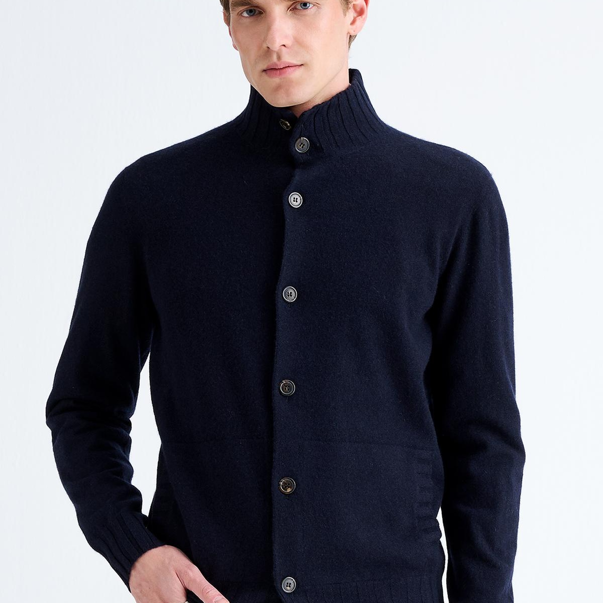 Erkek Lacivert Düğmeli Kaşmir Hırka