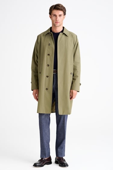  Erkek Yeşil Fermuar Detaylı Klasik Trençkot
