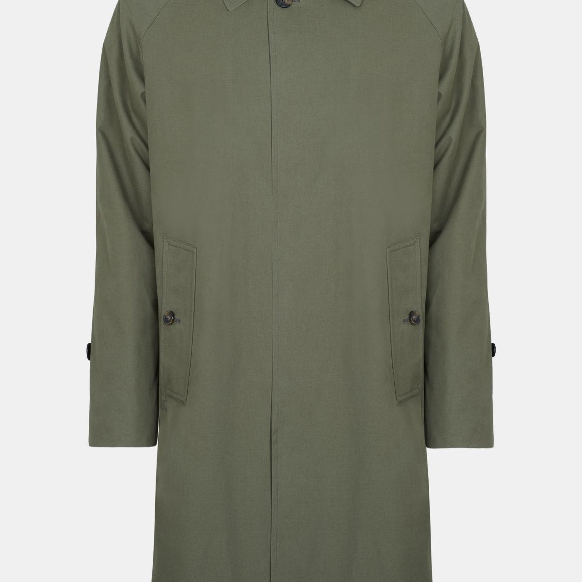 Erkek Yeşil Fermuar Detaylı Klasik Trençkot