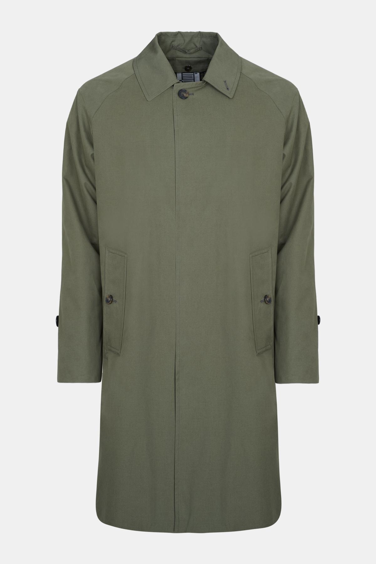  Erkek Yeşil Fermuar Detaylı Klasik Trençkot