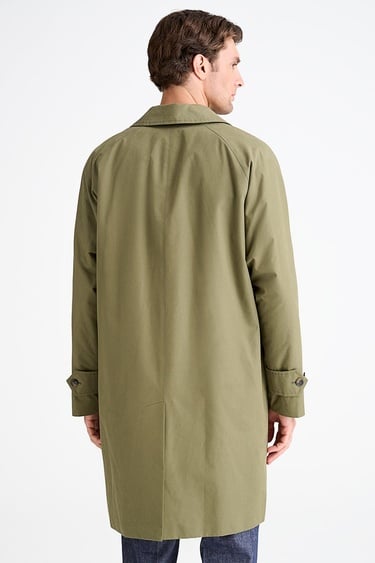  Erkek Yeşil Fermuar Detaylı Klasik Trençkot
