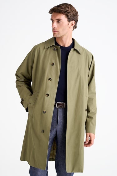  Erkek Yeşil Fermuar Detaylı Klasik Trençkot