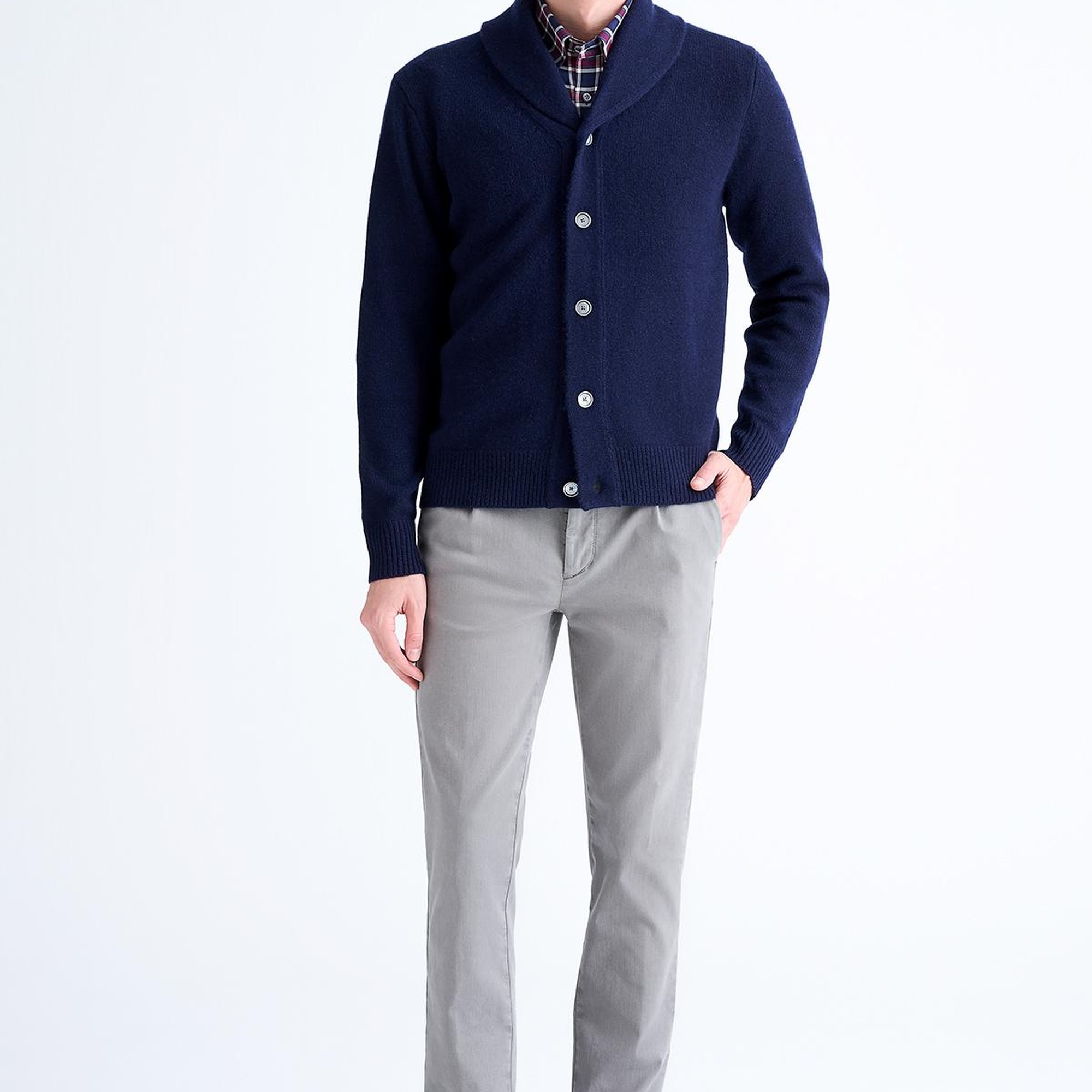 Erkek Lacivert Düğmeli Şal Yaka Kaşmir Hırka