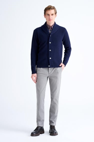  Erkek Lacivert Düğmeli Şal Yaka Kaşmir Hırka