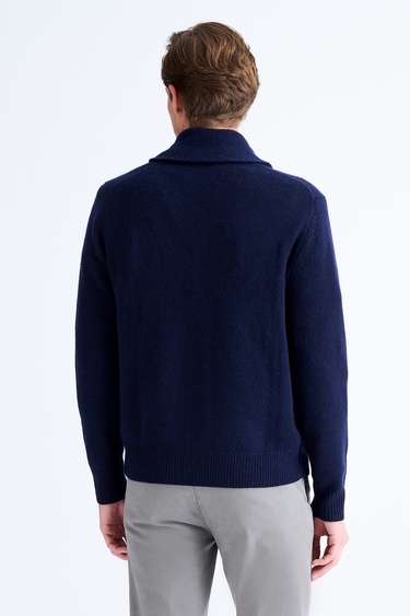  Erkek Lacivert Düğmeli Şal Yaka Kaşmir Hırka