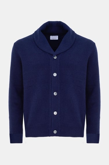  Erkek Lacivert Düğmeli Şal Yaka Kaşmir Hırka