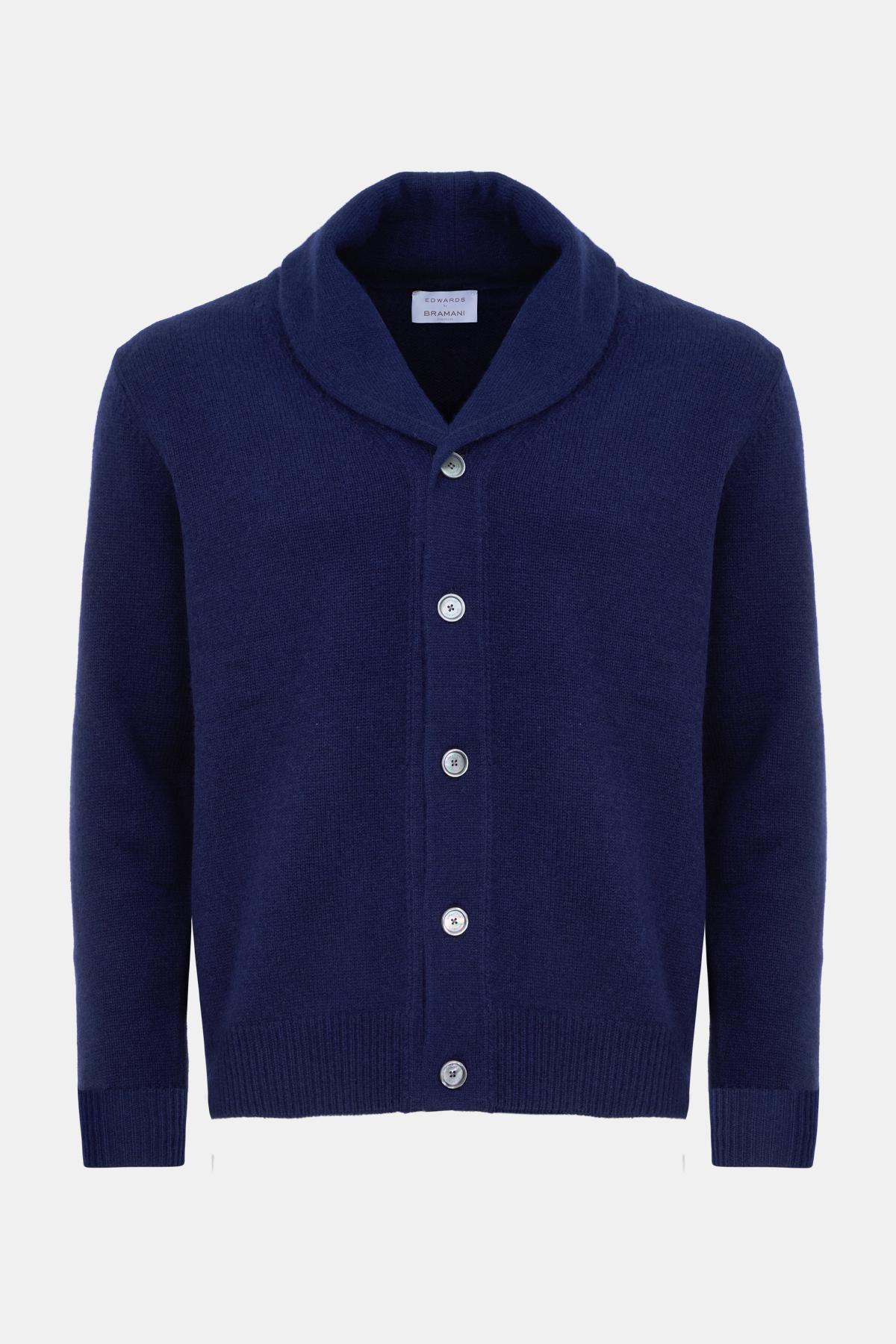  Erkek Lacivert Düğmeli Şal Yaka Kaşmir Hırka