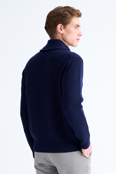  Erkek Lacivert Düğmeli Şal Yaka Kaşmir Hırka