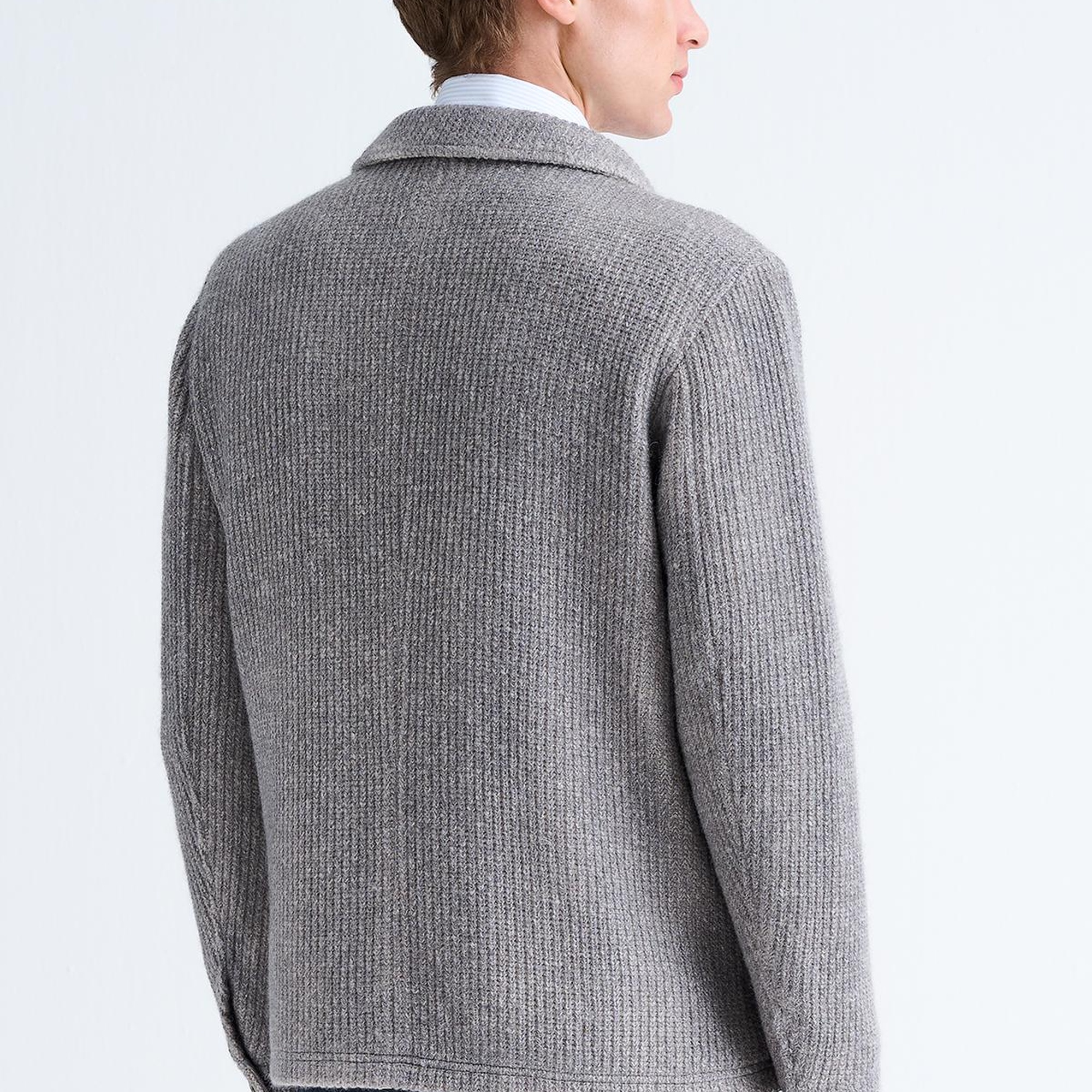 Erkek Gri Cep Detaylı Yün Mont